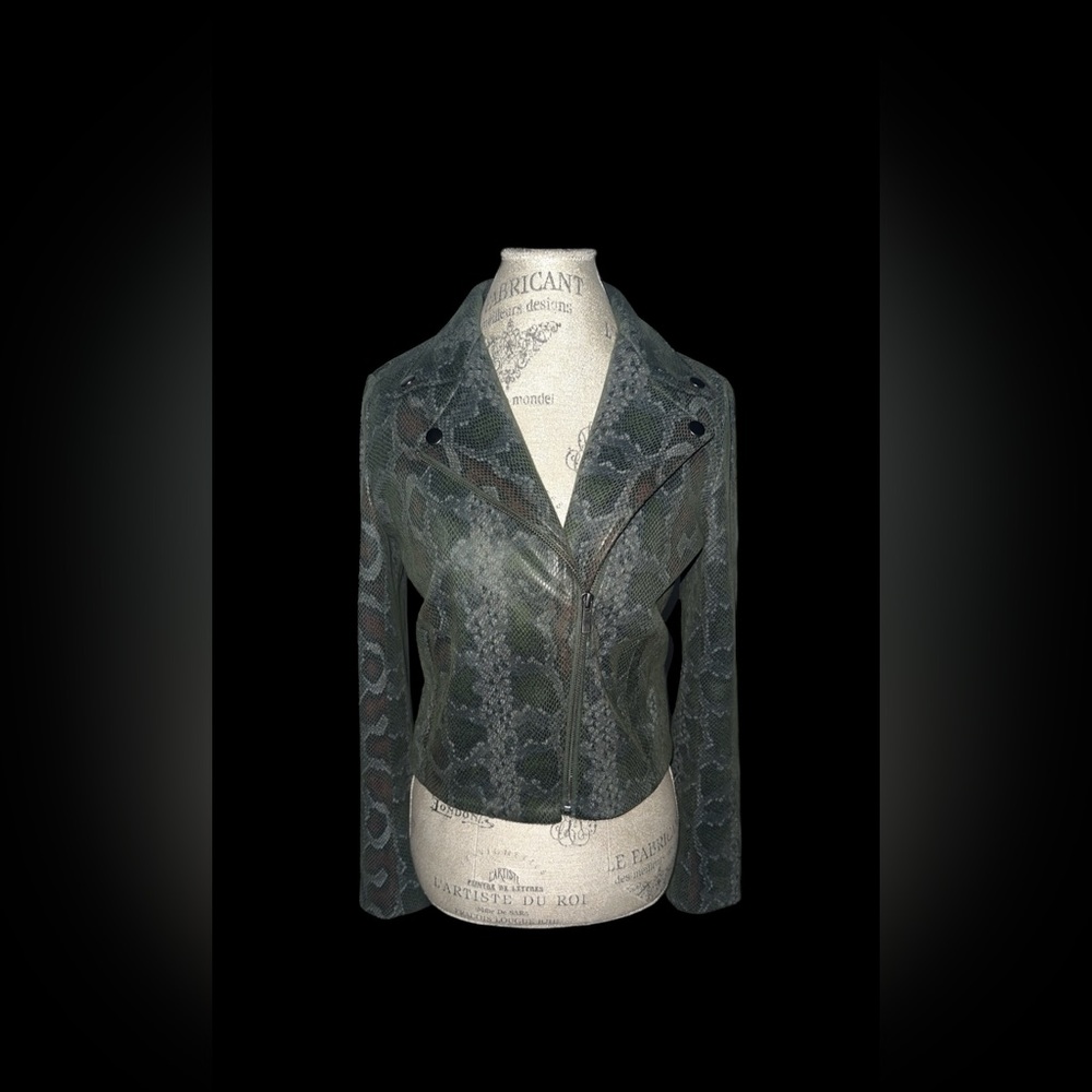 1. State Women's Gray Snake Print Leather Jacket